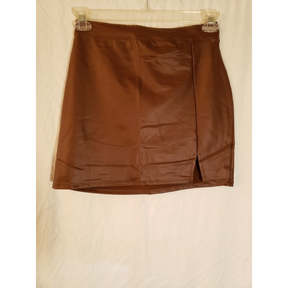 Women's NYLA No Comment Brown Faux Leather Mini Skirt Size M